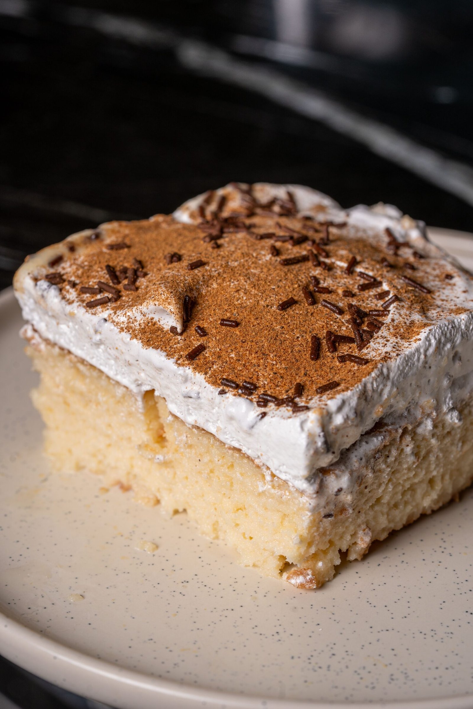 Slice of tres leches cake