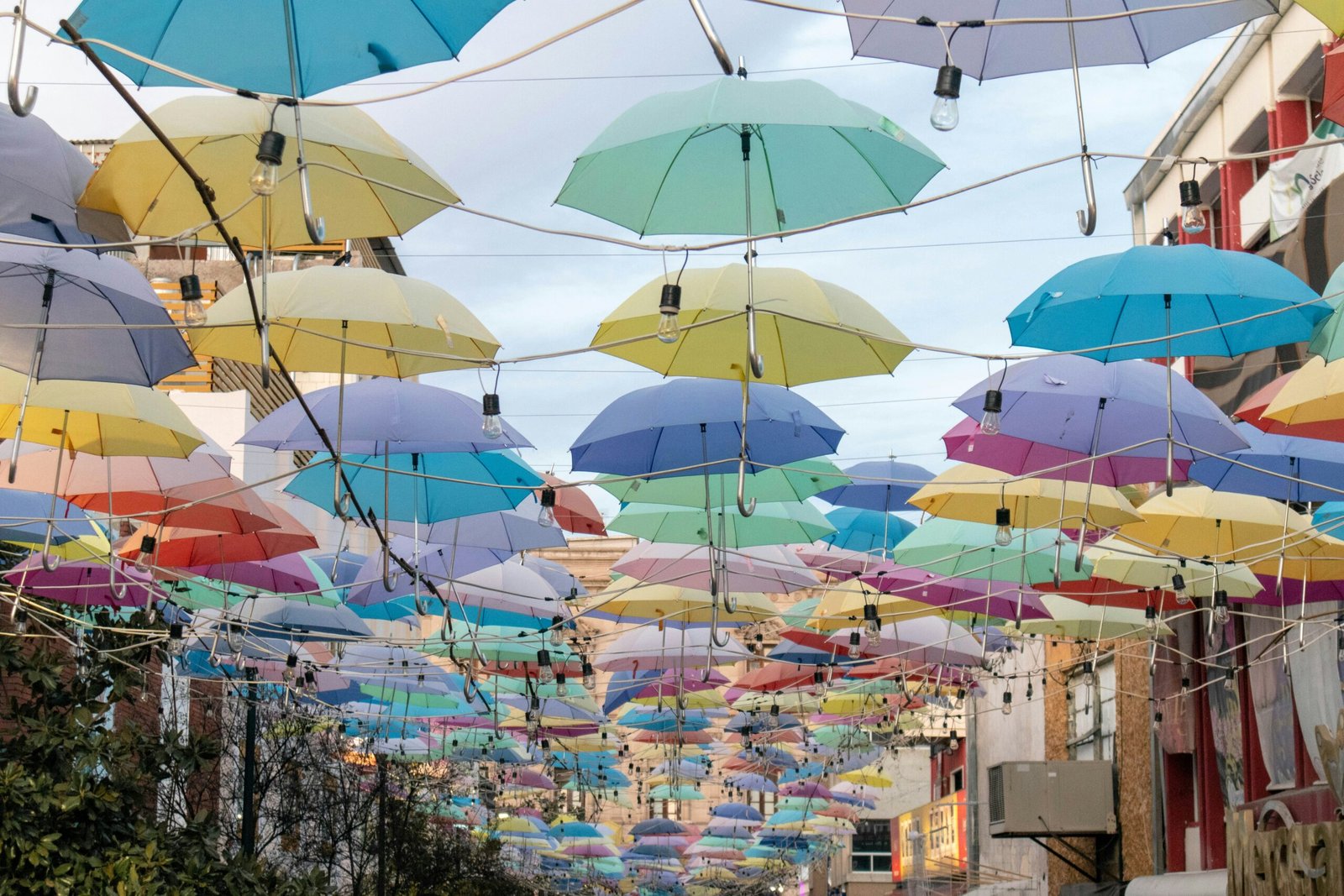 Colorful umbrella-covered street in Zona Centro, Chihuahua City