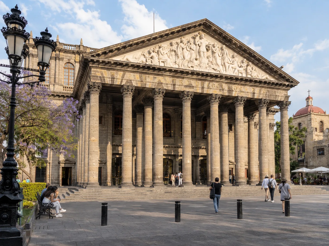 AI illustration inspired by Teatro Degollado in Guadalajara, not a documentary photograph